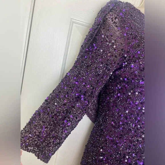 Pisarro Nights Draped Back Cowl Back Beaded Sequin Sheath Dress in Size 6 - Picture 3 of 5